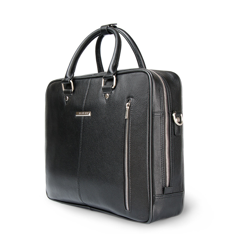 Black Grained Leather Travel Bag | TJ COLLECTION